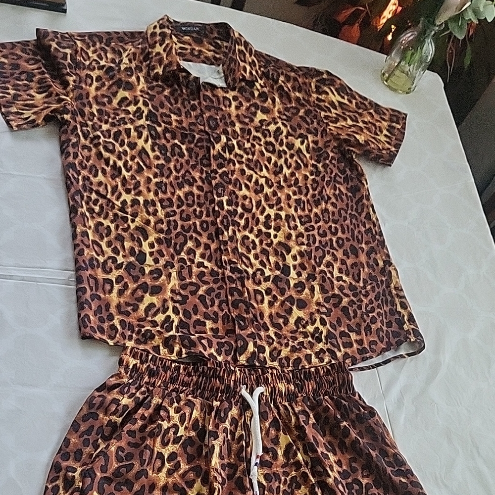 Leopard Print Two-Piece Set - Brown & Gold